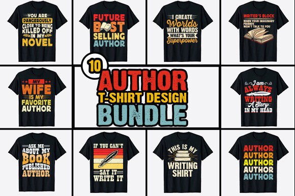 Download Book Writer Author T-shirt Design Bundle - Book Collection