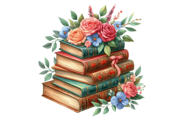 Download Watercolor Vintage Books with Flowers - Book Collection