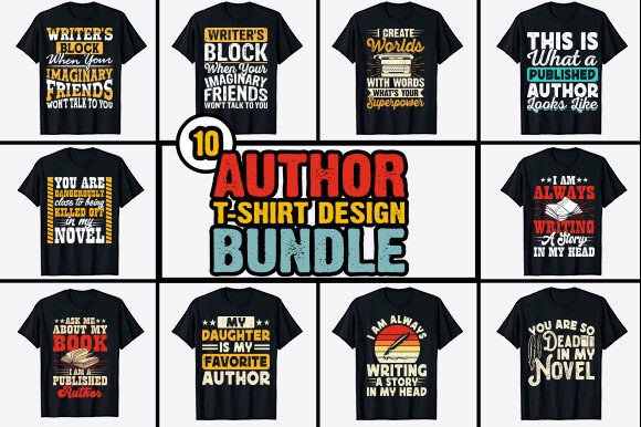 Download Book Writer Author T-shirt Design Bundle - Book Collection