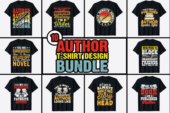 Download Book Writer Author T-shirt Design Bundle - Book Collection