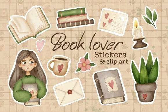 Download Book Lover, Clipart, Sticker for Readers - Book Collection