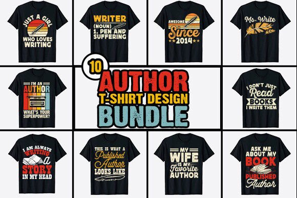 Download Book Writer Author T-shirt Design Bundle - Book Collection