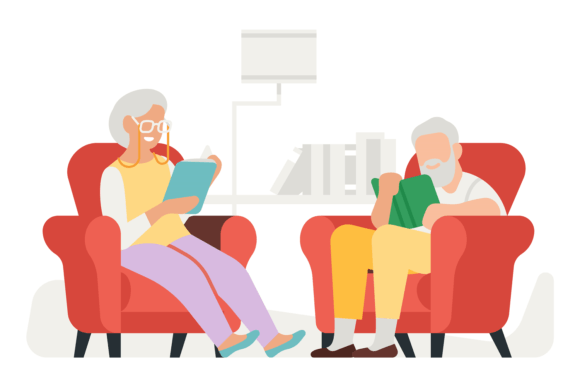 Download Senior Readers. Old Couple Reading Books - Book Collection