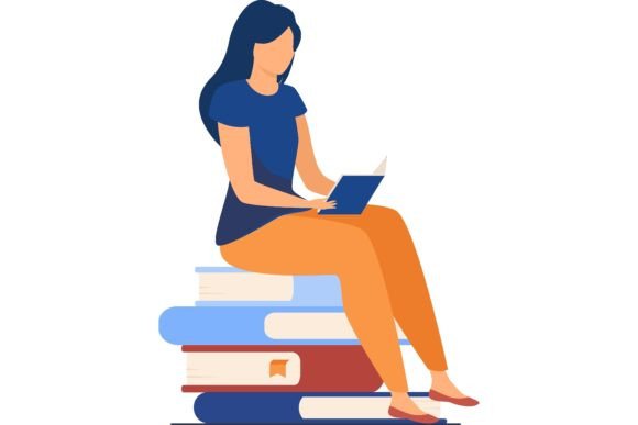 Download Book Readers Concept. Woman Sitting on S - Book Collection