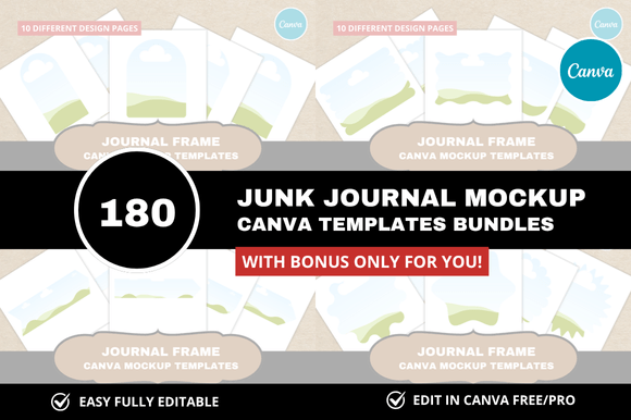 Download 180 Junk Journal Canva Bundle - Canva bundle Collection