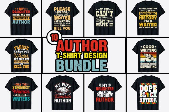 Download Book Writer Author T-shirt Design Bundle - Book Collection