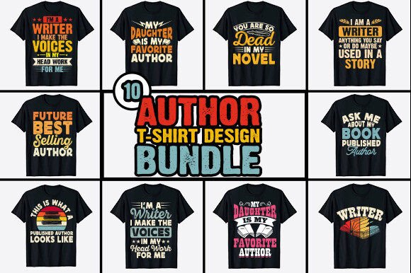 Download Book Writer Author T-shirt Design Bundle - Book Collection