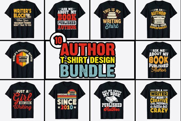 Download Book Writer Author T-shirt Design Bundle - Book Collection